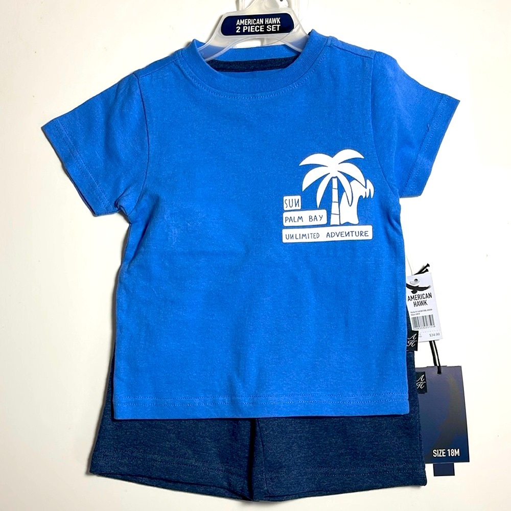 Boys 2 pc knit set, fun summer print, NWT